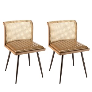 Marcel - lot de 2 chaises assise cuir dossier bois de manguier et rotin