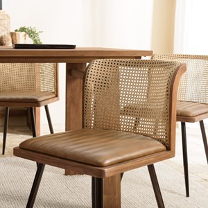 Marcel - lot de 2 chaises assise cuir dossier bois de manguier et rotin