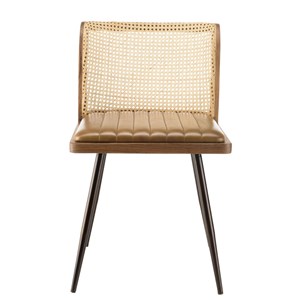 Marcel - lot de 2 chaises assise cuir dossier bois de manguier et rotin