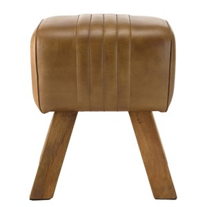 Marcel - tabouret matelassé en cuir marron pieds en bois de manguier