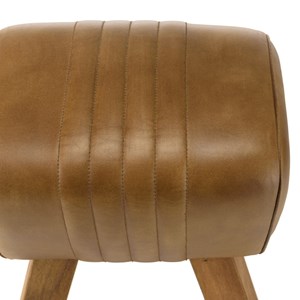 Marcel - tabouret matelassé en cuir marron pieds en bois de manguier