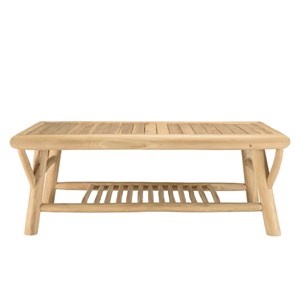 Will - table basse rect. En branches de bois de teck double plateau