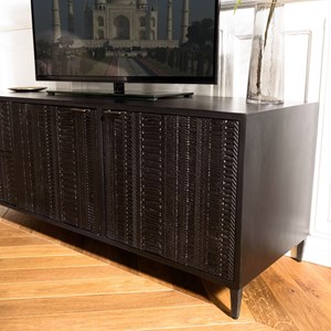 Gloria - buffet bois de manguier 4 portes sculptées noir