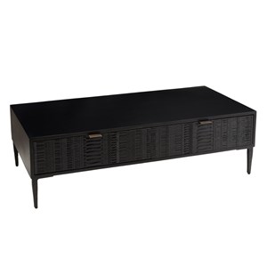 Gloria - table basse en bois de manguier 2 tiroirs sculptés noir