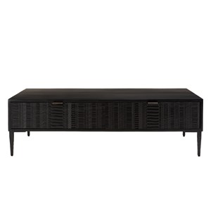 Gloria - table basse en bois de manguier 2 tiroirs sculptés noir