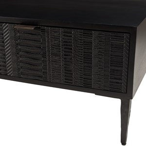 Gloria - table basse en bois de manguier 2 tiroirs sculptés noir
