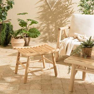 Will - tabouret en branches de bois de teck naturel assise ajourée