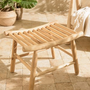 Will - tabouret en branches de bois de teck naturel assise ajourée