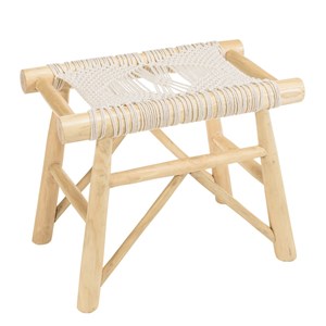 Will - tabouret en bois teck naturel assise en macramé blanc