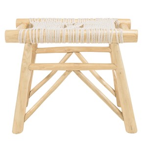 Will - tabouret en bois teck naturel assise en macramé blanc