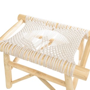 Will - tabouret en bois teck naturel assise en macramé blanc