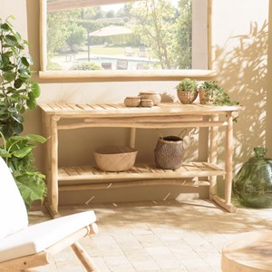 Will - console double plateau en branches de bois de teck naturel
