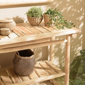 Will - console double plateau en branches de bois de teck naturel