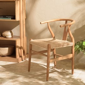 Will - chaise en bois de mahogany, dossier arrondi et assise en rotin