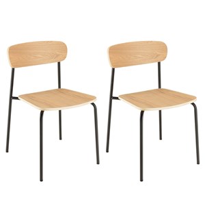 Tom - lot de 2 chaises « écolier » en bois de frêne pieds acier noir