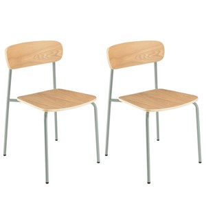 Tom - lot de 2 chaises « écolier » bois de frêne pieds acier vert