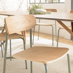 Tom - lot de 2 chaises « écolier » bois de frêne pieds acier vert