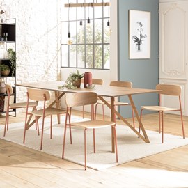 Tom - lot de 2 chaises écolier en bois de frêne et acier terracotta