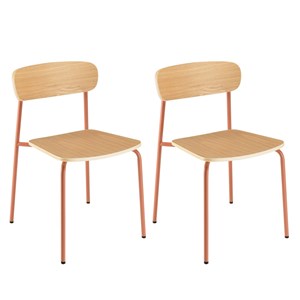 Tom - lot de 2 chaises écolier en bois de frêne et acier terracotta