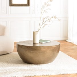 Johan - table basse coque ronde 90x90cm en aluminium doré antique