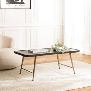 Johan - table basse rect. En aluminium plateau noir pieds dorés