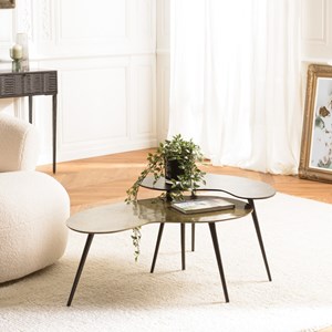 James - set de 2 tables basses ovoïdes en aluminium noir mat et doré
