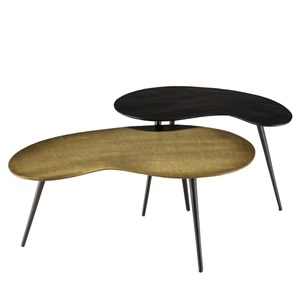 James - set de 2 tables basses ovoïdes en aluminium noir mat et doré