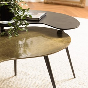 James - set de 2 tables basses ovoïdes en aluminium noir mat et doré