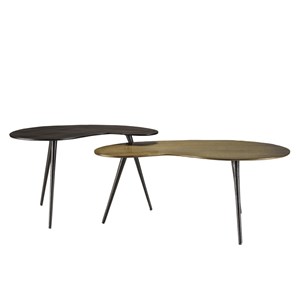 James - set de 2 tables basses ovoïdes en aluminium noir mat et doré
