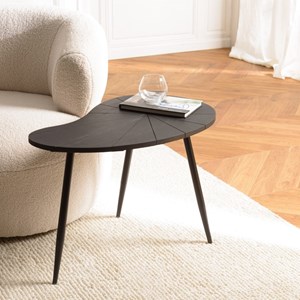 James - table d'appoint ovoïde plateau texturé noir mat pieds noir