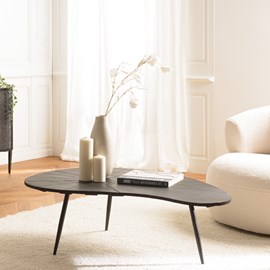 James - table basse ovoïde plateau texturé noir mat pieds métal noir