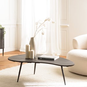 James - table basse ovoïde plateau texturé noir mat pieds métal noir