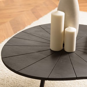 James - table basse ovoïde plateau texturé noir mat pieds métal noir