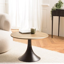 James - table d'appoint 65x65cm plateau en manguier pied évasé noir