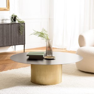 James - table basse ronde 110x110cm plateau métal noir pied strié doré