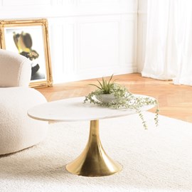 James - table basse 100x56cm plateau marbre pied évasé doré