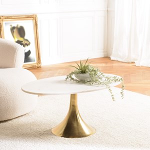 James - table basse 100x56cm plateau marbre pied évasé doré