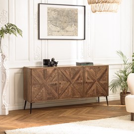 Kiara - buffet 3 portes bois recyclé formes symétriques pieds noir
