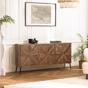 Kiara - buffet 3 portes bois recyclé formes symétriques pieds noir