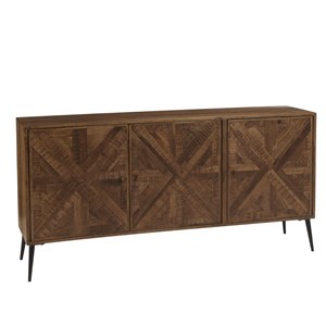 Kiara - buffet 3 portes bois recyclé formes symétriques pieds noir