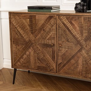 Kiara - buffet 3 portes bois recyclé formes symétriques pieds noir