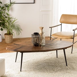 Kiara - table basse en bois recyclé ovale 135x70cm plateau chevrons