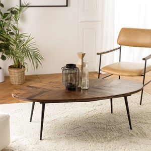 Kiara - table basse en bois recyclé ovale 135x70cm plateau chevrons