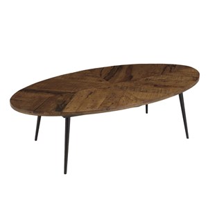 Kiara - table basse en bois recyclé ovale 135x70cm plateau chevrons