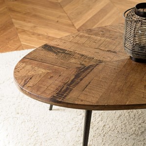 Kiara - table basse en bois recyclé ovale 135x70cm plateau chevrons