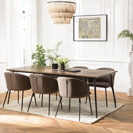 Kiara - table à manger bois recyclé rect. 220x100cm formes géométriques
