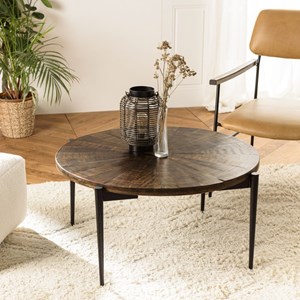 Kiara - table basse ronde 80x80cm bois recyclé pieds métal noir