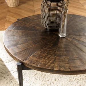 Kiara - table basse ronde 80x80cm bois recyclé pieds métal noir