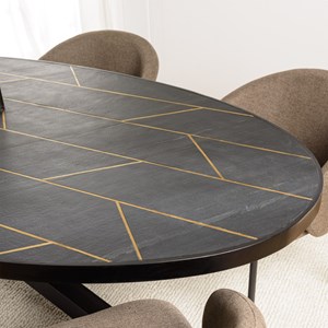 Basile - table à manger 220x110cm effet pierre motifs dorés