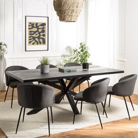 Basile - table à manger 220x100cm plateau noir effet pierre